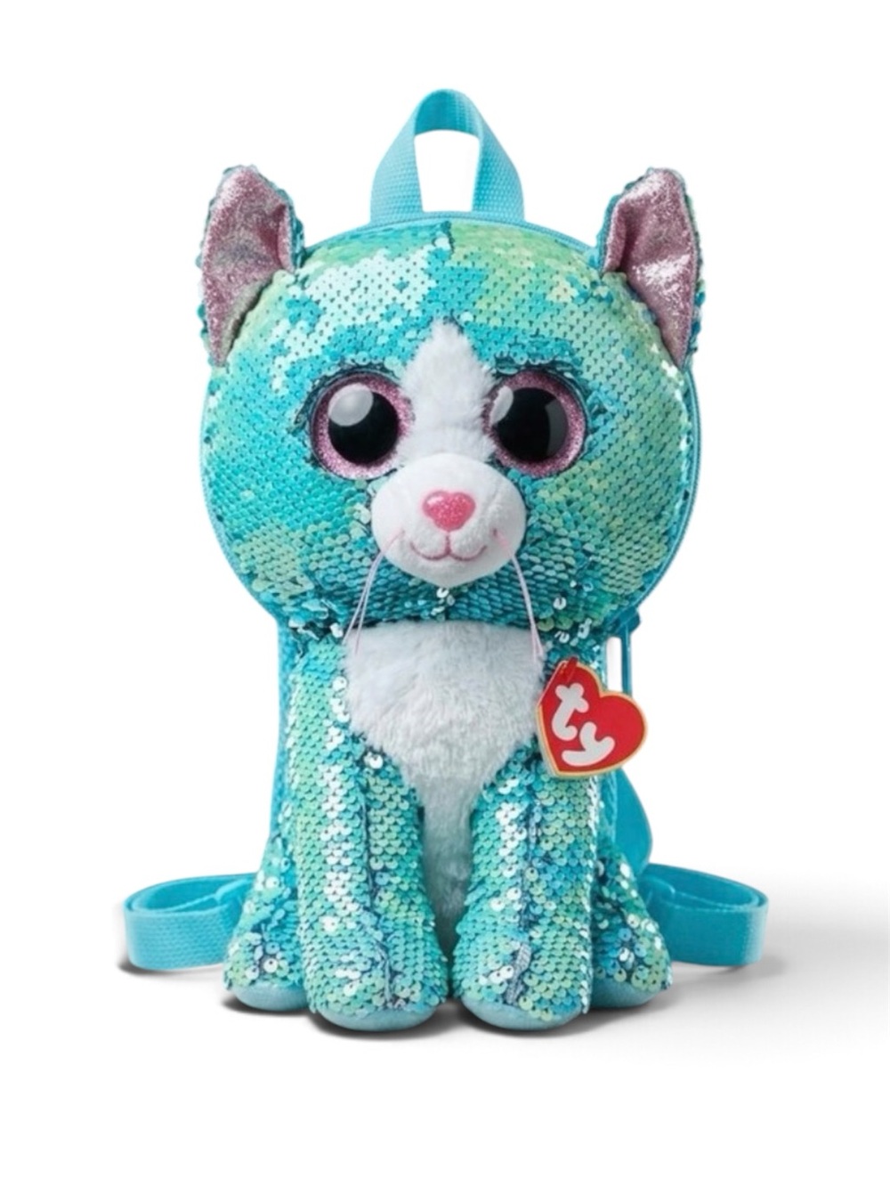 Ty Plush Sequin “Whimsy” Cat Backpack - Turquoise